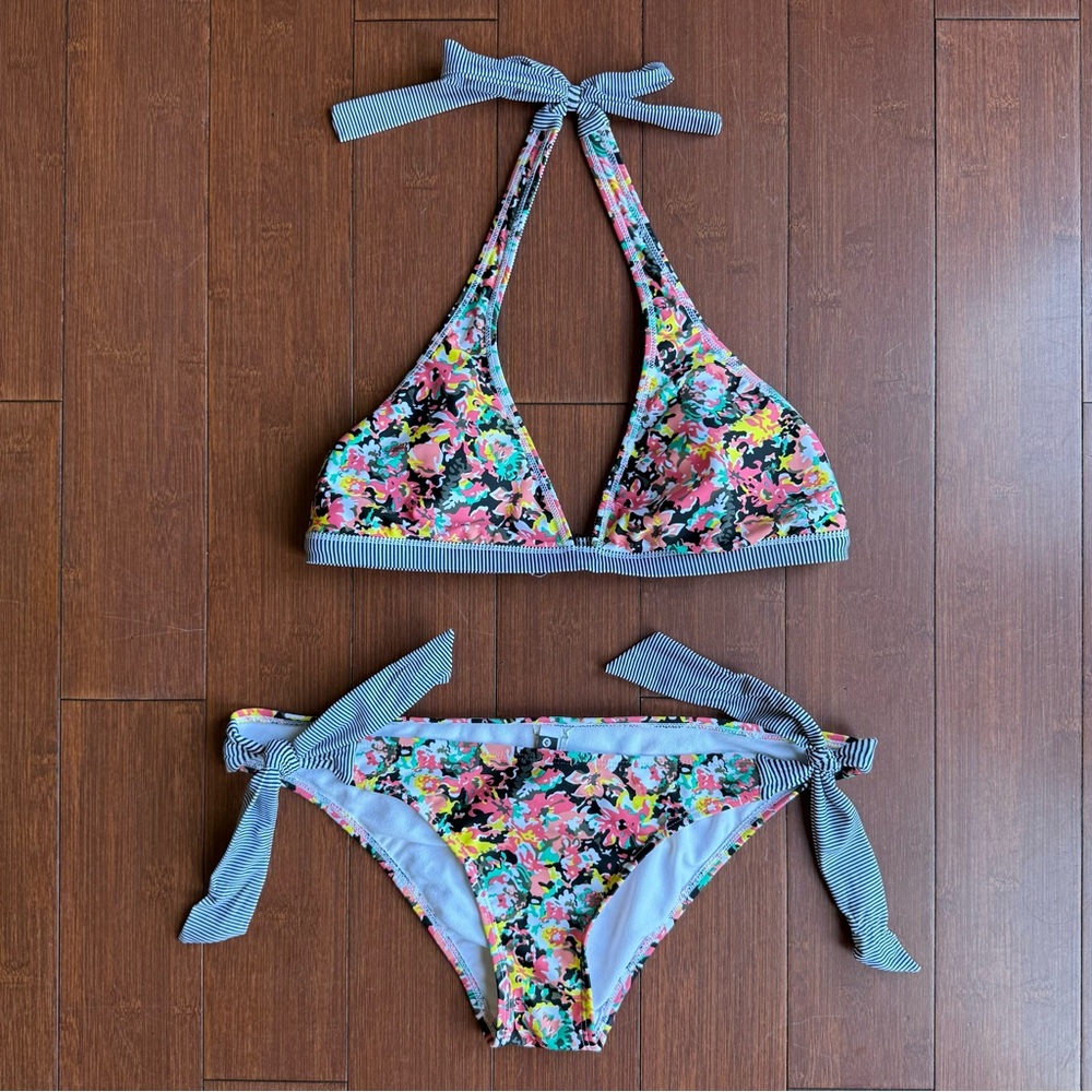 Roxy Floral Bikini Set with Striped Accents